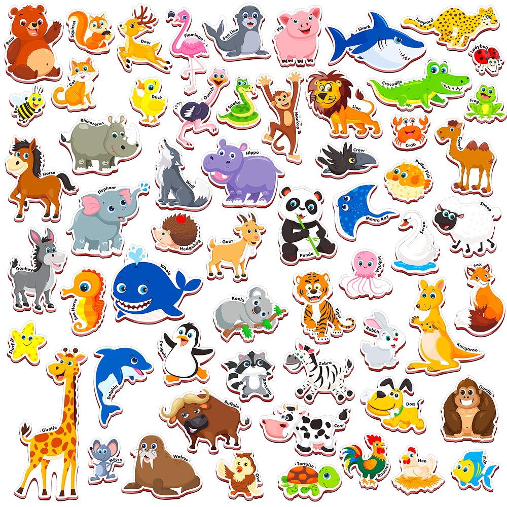 SpriteGru 60 PCS Cartoon Animals Zoo Magnets for Toddlers Kids, Perfect Preschool Learning