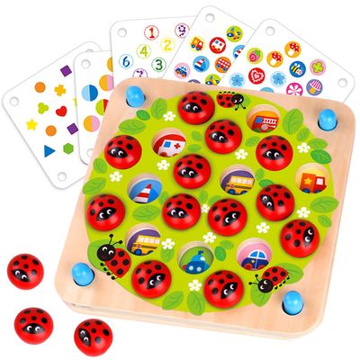 Nene Toys Ladybugs Garden Memory Game Wooden Matching Games for Toddlers 3-5 Travel Toy for Boys Girls, Road Trip Essentials for Toddler, Airplane, Car - Ideal Christmas, Birthday Gifts