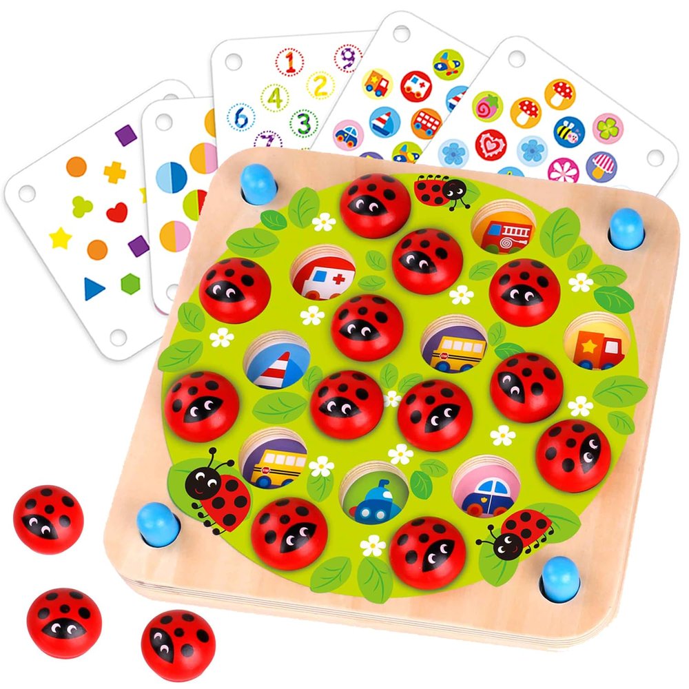 Nene Toys Ladybugs Garden Memory Game Wooden Matching Games for Toddlers 3-5 Travel Toy for Boys Girls, Road Trip Essentials for Toddler, Airplane, Car - Ideal Christmas, Birthday Gifts