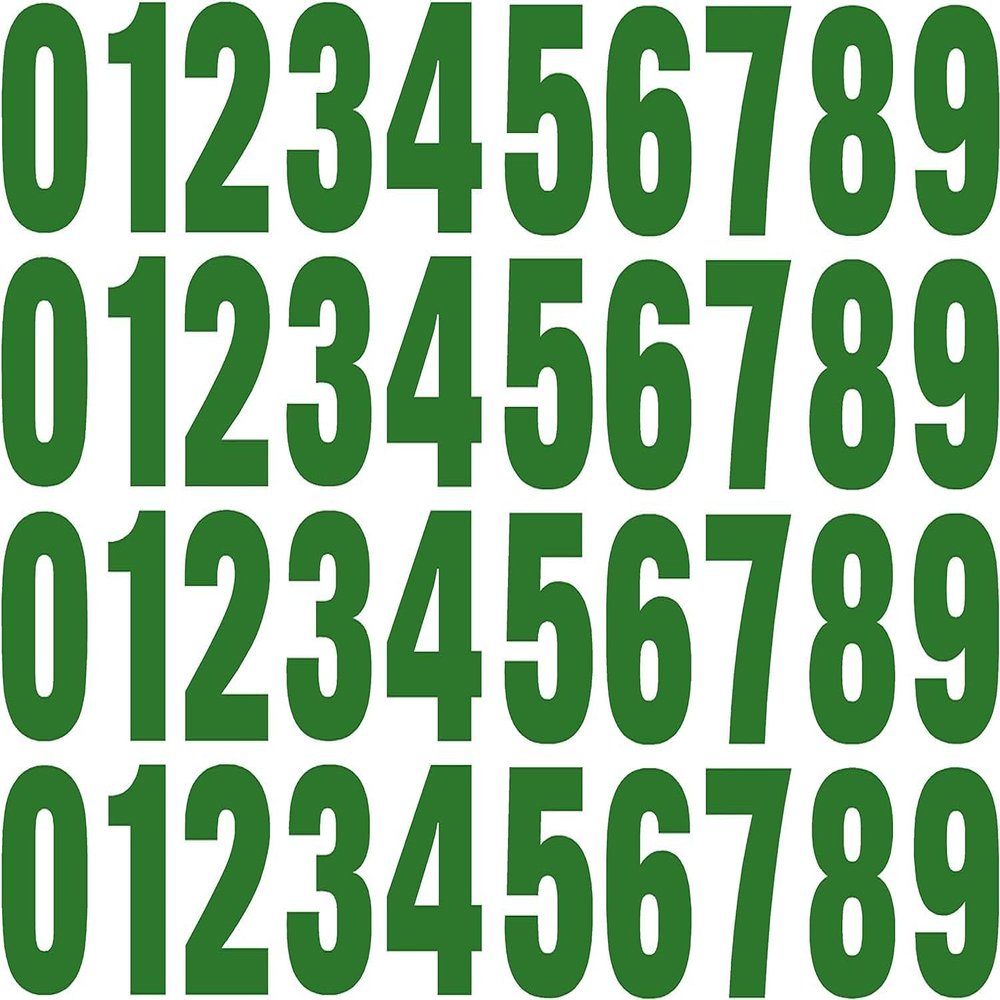 0-9 Numbers Green Vinyl Sticker Decals Set of 40 Choose Size 1" to 12" (V1446GreenClear) (12")