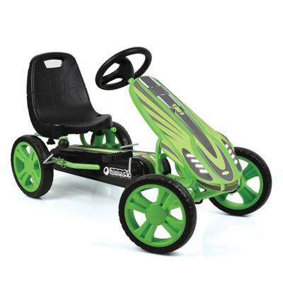 Speedster Pedal Go Kart Sporty Graphics on the Front Fairing, Adjustable Bucket Seat, 4 Spoke Rims with 10 inch EVA Wheels, Sporty 3 Point Steering Wheel