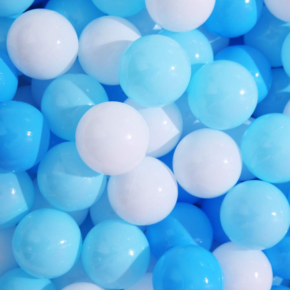 PlayMaty Colorful Ball Pit Balls - 100 Pieces Phthalate Free BPA Free Plastic Ocean Balls Crush Proof Stress Balls for Kids Playhouse (Blue/Light Blue/White)