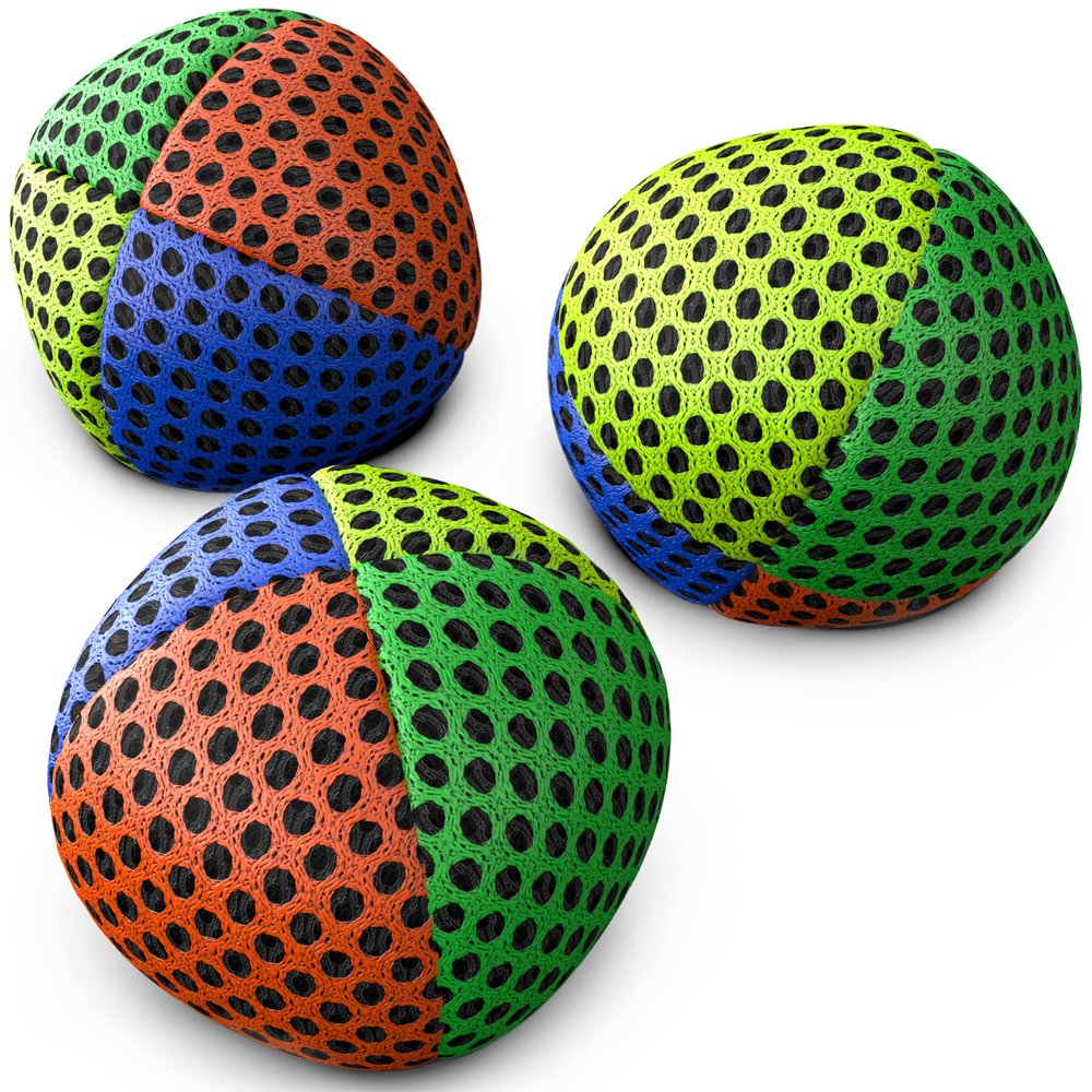 speevers Juggling Balls for Beginners and Professionals Set of 3, 14 Colors Available, 2 Layers of Net and Carry Case, Xballs Juggling Balls (Orange Green Yellow Blue, 4.2 oz)