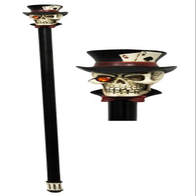 Ebros Gothic Casino Poker King Skull Gentleman with Top Hat of Aces Decorative Prop Cosplay Walking Swagger Cane Ossuary Macabre Halloween Bone Skulls Skeletons Decor Gadget Accessory
