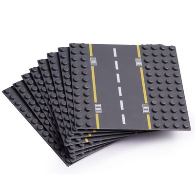 Apostrophe Games Large Building Blocks Road Base Plates Compatible with Large Building Blocks  8Pcs Straight and Curved Road Construction Blocks  7.5 x 7.5 Inch Street Baseplates, STEM Learning