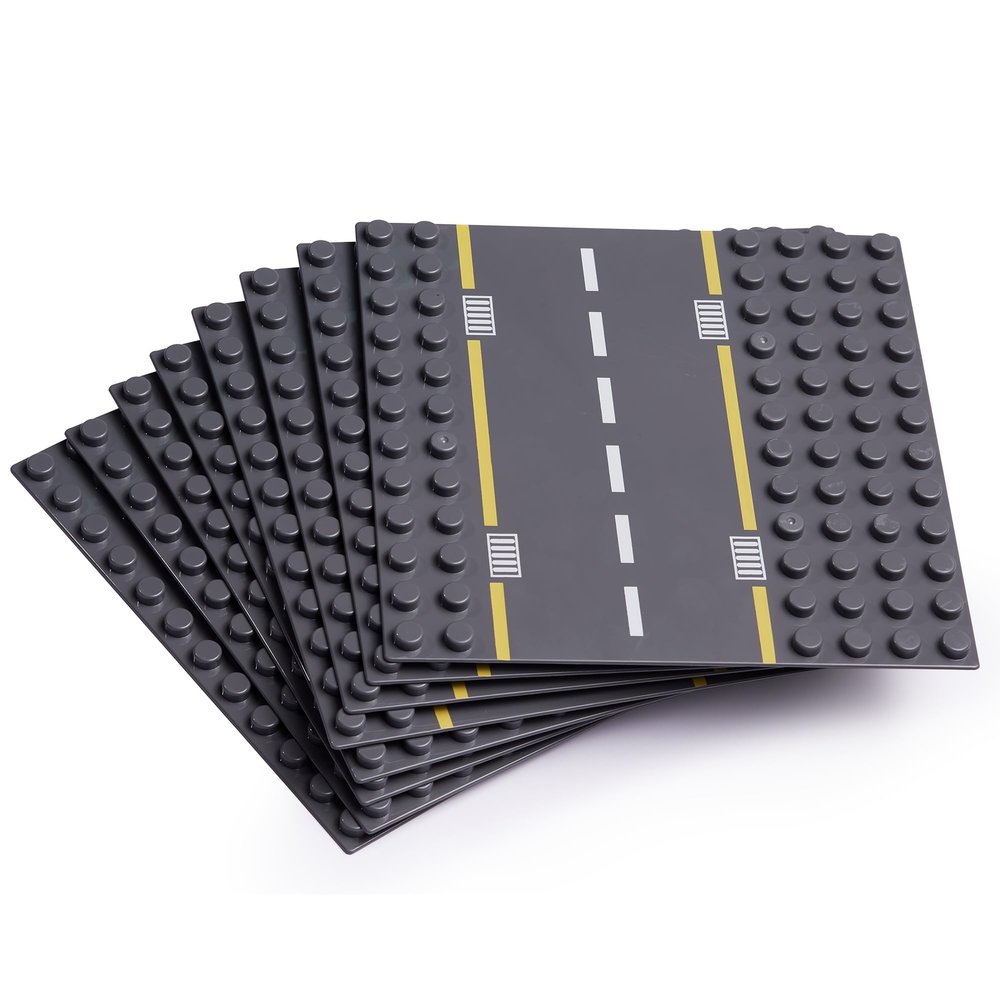 Apostrophe Games Large Building Blocks Road Base Plates Compatible with Large Building Blocks 8Pcs Straight and Curved Road Construction Blocks 7.5 x 7.5 Inch Street Baseplates, STEM Learning