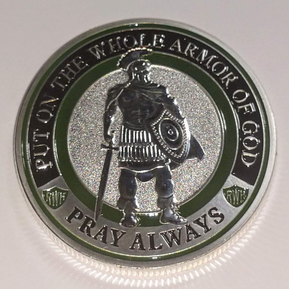 Pray Always Armor of God Religious Challenge Art Coin