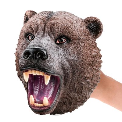 Gemini&Genius Grizzly Bear Safari Animal Hand Puppet for Kids Scary Toys for Halloween Soft Rubber and Realistic Action Figure Role Play Toys for Kids