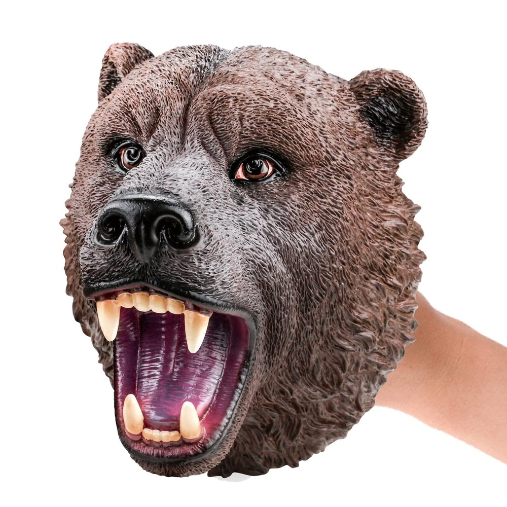 Gemini&Genius Grizzly Bear Safari Animal Hand Puppet for Kids Scary Toys for Halloween Soft Rubber and Realistic Action Figure Role Play Toys for Kids