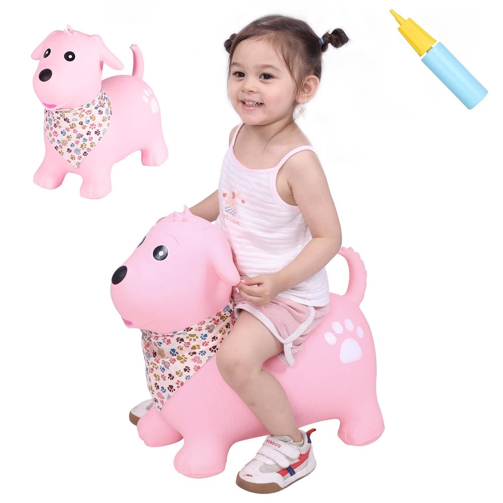 INPANY Bouncy Dog Hopper for Toddlers-Hopping/Bouncing/Bounce Hoppers, Jumping Toys, Inflatable Ride-on Animal Toy for Kids/Boys/Girls 2, 3, 4, 5 Years Old Gifts(Pump Included)