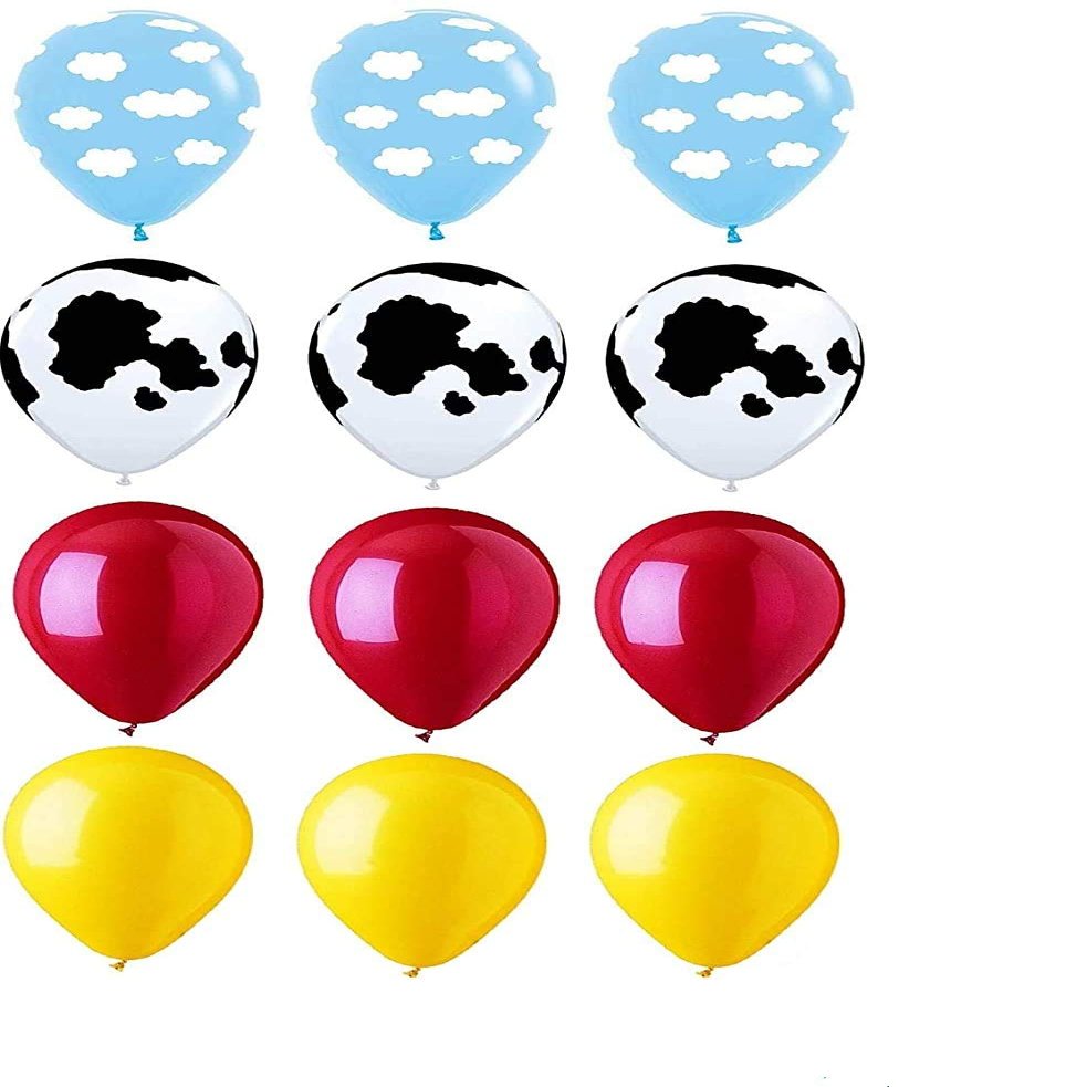 12 new BALLOONS fun FARM clouds COW print FARM barn TOY old MACDONALD story NURSERY rhyme primary BRIGHT party BIRTHDAY any OCCASION decor TIE TO GIFT favors FUN vhtf