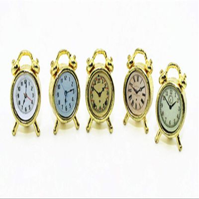 SXFSE Dollhouse Decoration Accessories, 1:12 Dollhouse Miniature Scene Model Mini Alarm Clock Play Toy 5 Pcs (Gold, 10 x 15 mm)