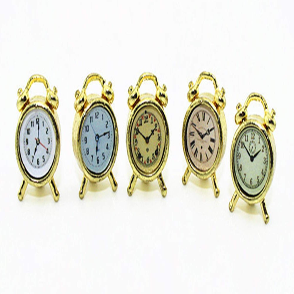 SXFSE Dollhouse Decoration Accessories, 1:12 Dollhouse Miniature Scene Model Mini Alarm Clock Play Toy 5 Pcs (Gold, 10 x 15 mm)