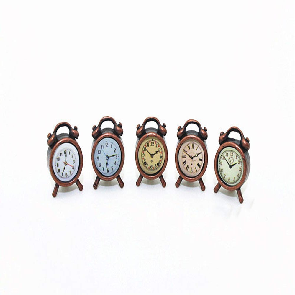SXFSE Dollhouse Decoration Accessories, 1:12 Dollhouse Miniature Scene Model Mini Alarm Clock Play Toy 5 Pcs (Brass, 10 x 15 mm)