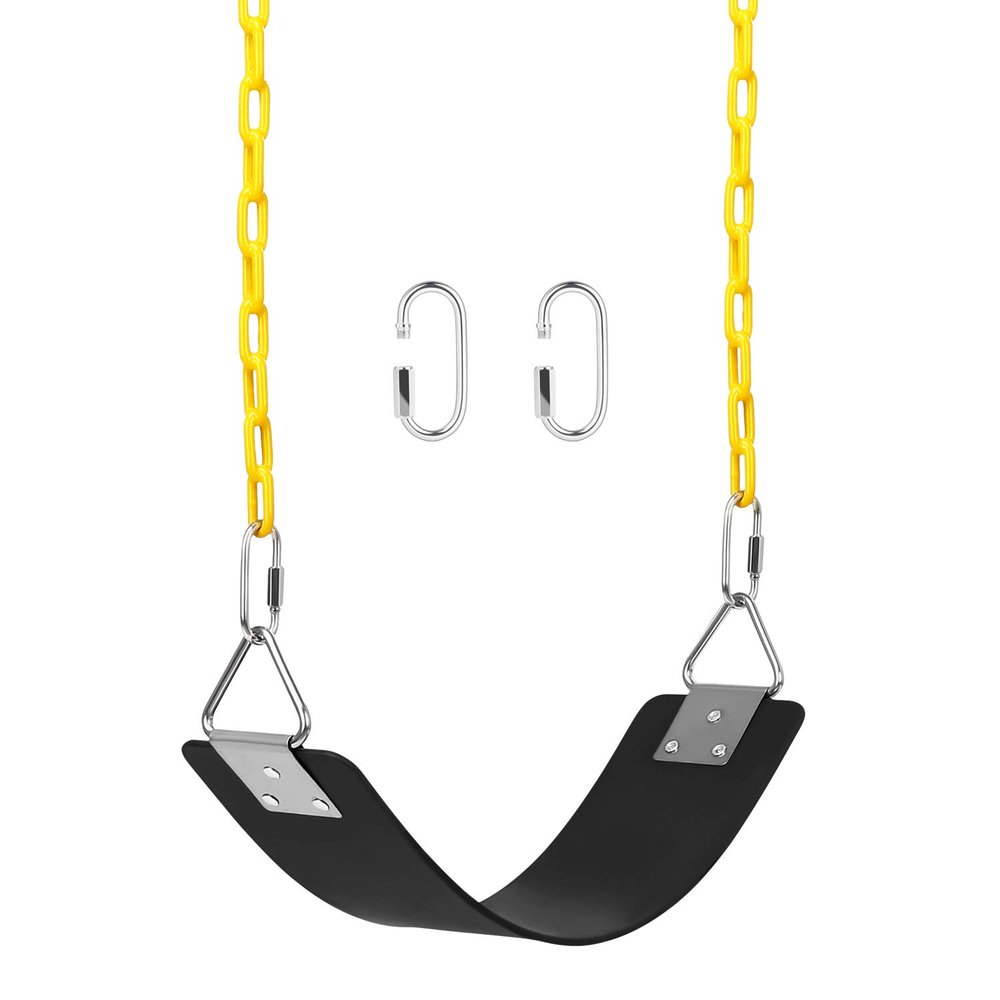 AGPTEK Swing Set, Seat with 66 Inch Anti-Rust Chains Thermoplastic Coated, Support 250lb, Cushion Accessories Replacement with Snap Hooks for Outdoors, Playground, Jungle & Gym - Black