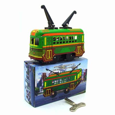 Charmgle Retro Wind-up Tin Toys Adult Collection Tram Toy Photography Props Handmade Spring Toy Home Cafe Decoration