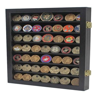 flag connections Military Challenge Coin Display Case Cabinet Poker Chip Rack Wood Cabinet, Glass Door...