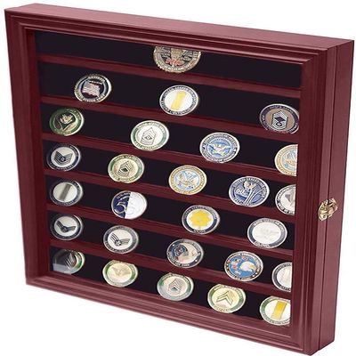 flag connections Military Challenge Coin Display Case Cabinet Rack Holder with Door..