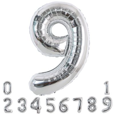TONIFUL 40 Inch Silver Large Numbers Balloons 0-9, Number 9 Digital 9 Helium Foil Mylar Big Number Balloons for 2026 Graduation New Year Eve Birthday Party Anniversary Supplies Decorations