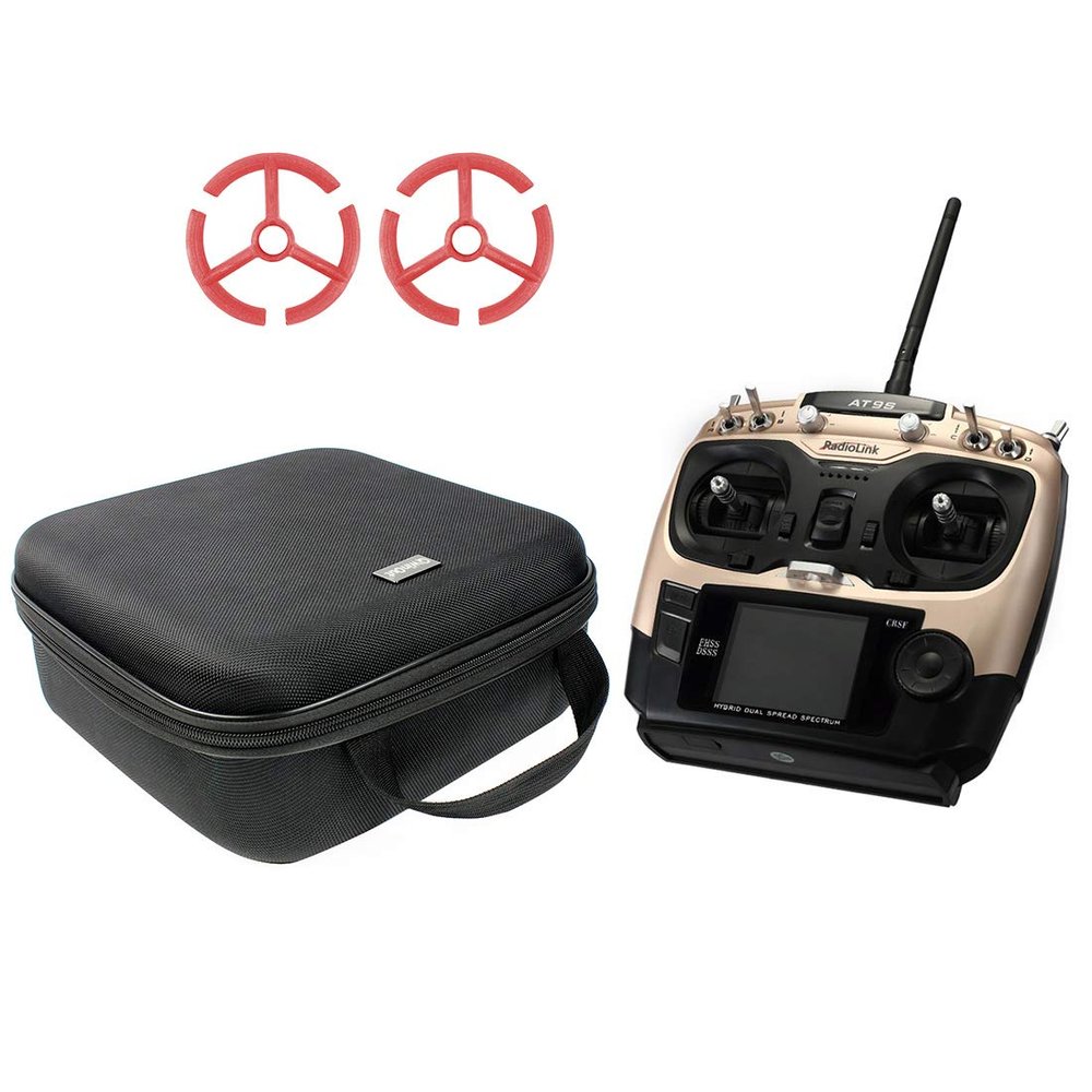 Radiolink AT9S PRO with Portable Case Handbag Rocker Mount 2.4G 12CH Remote Control RC Transmitter with R9DS Receiver for FPV DIY RC Drone Quadcopter Airplane (TX+CASE+Rocker Mount,Gold)