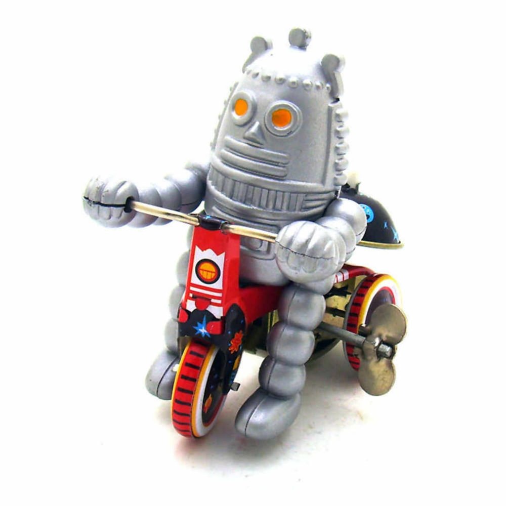 Charmgle Retro Spring Wind-Up Tin Toys, Bell Ring Moving Robot Theme Clockwork Toy Party Favor Vintage Toy Adult Collection Gifts MS013