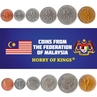 Set of 6 Coins from Malaysia. 1, 5, 10, 20, 50 SEN, 1 RINGGIT. 1989-2011