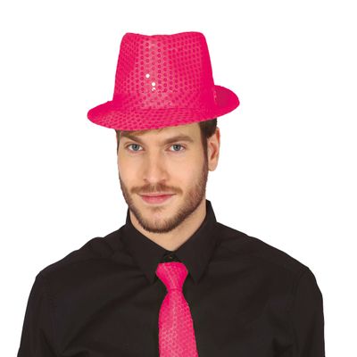 FIESTAS GUIRCA Neon Pink Sequins Gangster Hat