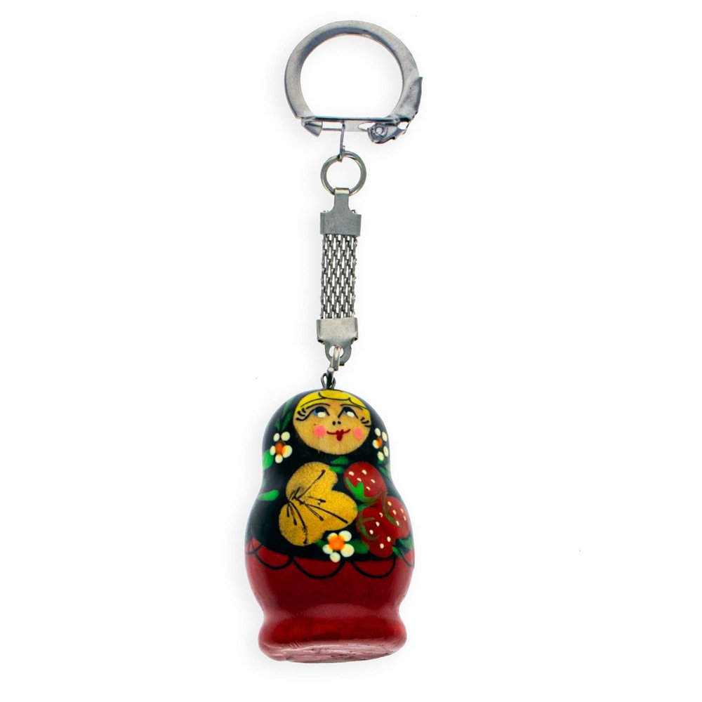 BestPysanky Strawberry Nesting Doll Wooden Key Chains 4 Inches