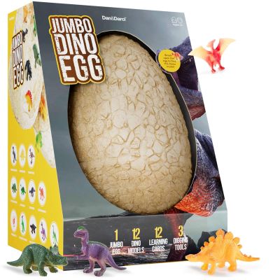 Dan&Darci Jumbo Dino Easter Egg - Unearth 12 Unique Large Surprise Dinosaurs in One Giant Filled Egg -Easter Gifts for Kids - Discover Dinosaur Archaeology Science STEM Crafts Gifts for Boys & Girls