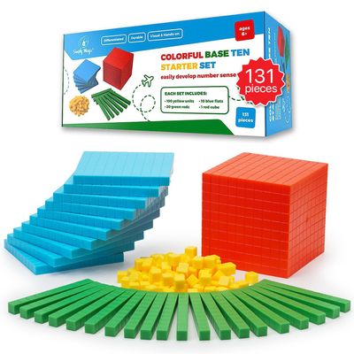 Simply magic 131 PCS Base Ten Blocks for Math - Place Value Blocks, Base 10 Math Manipulatives K-3, Math Counters, Number Blocks, Math Cubes for Kids, Counting Blocks - Kindergarten 1st 2nd 3rd Grade