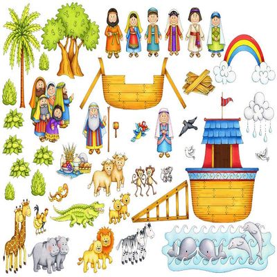Noah's Ark Deluxe Felt Set for Bible Flannel Board Stories 44 Pieces Activity Pages Story Precut Figures