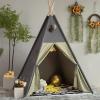 TreeBud Teepee Tent for Kids Stripe Padded Mat Foldable Dark Tone Grey Play Tents for Girl and Boy with Carry Case Wooden Pole Printing Canvas Tepee Playhouse for Child Indoor Outdoor view 1
