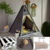 TreeBud Teepee Tent for Kids Stripe Padded Mat Foldable Dark Tone Grey Play Tents for Girl and Boy with Carry Case Wooden Pole Printing Canvas Tepee Playhouse for Child Indoor Outdoor view 2