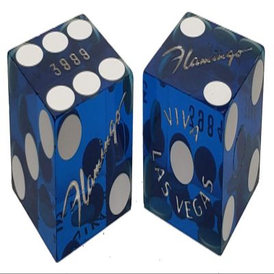 19mm Craps Dice Pair Matching Serial Numbers - Authentic Las Vegas Casino Table-Played Dice (Flamingo (Blue Polished))