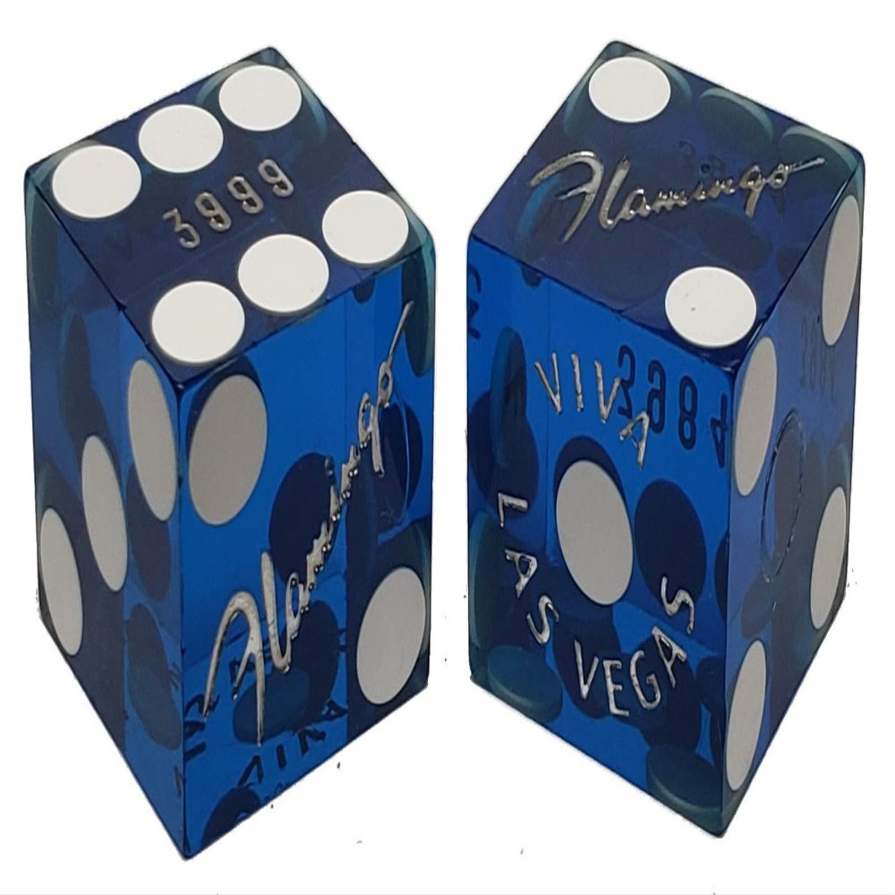 19mm Craps Dice Pair Matching Serial Numbers - Authentic Las Vegas Casino Table-Played Dice (Flamingo (Blue Polished))