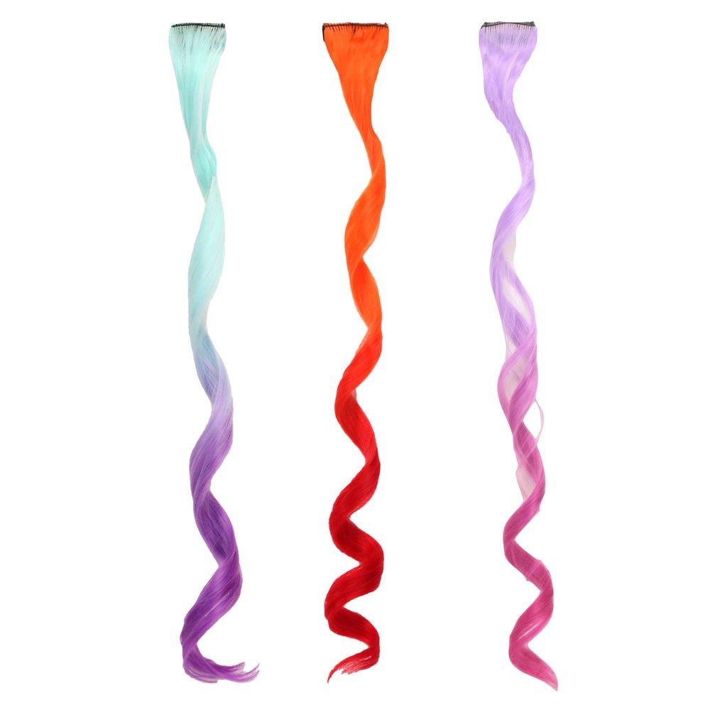 Sophia's Set of 3 Dress Up Fun Long Curly Colorful Ombre Rainbow Clip-in Hair Extensions for 18 Dolls, Aqua/Orange/Lavender