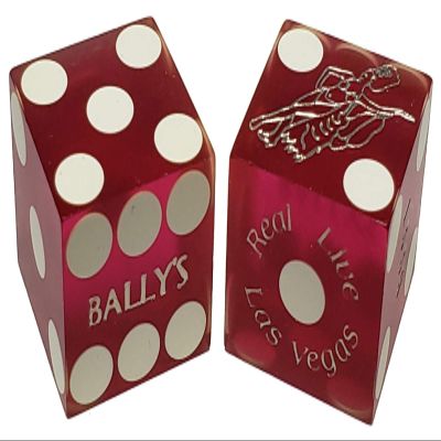 19mm Craps Dice Pair Matching Serial Numbers - Authentic Las Vegas Casino Table-Played Dice (Bally's (Purple Frosted))