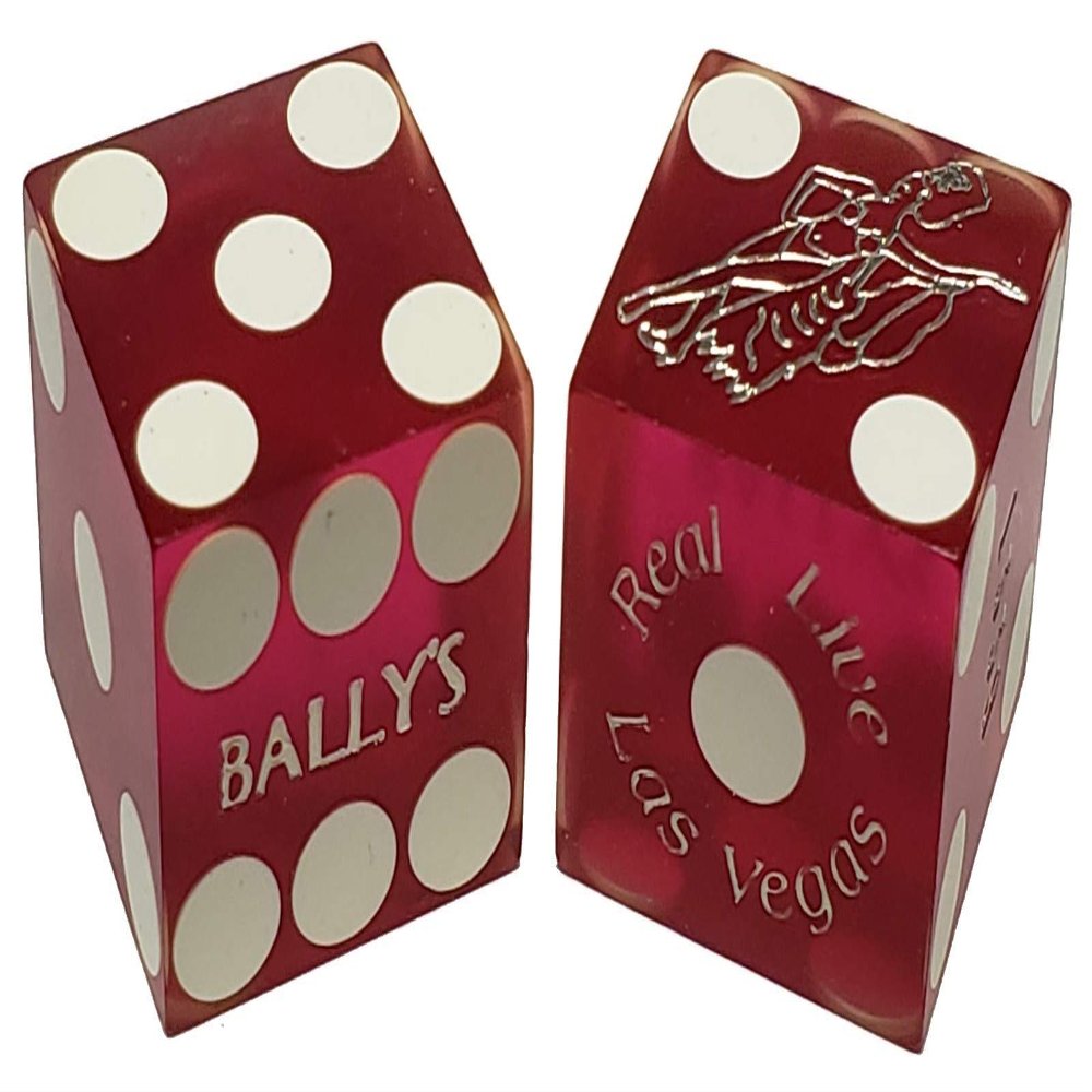 19mm Craps Dice Pair Matching Serial Numbers - Authentic Las Vegas Casino Table-Played Dice (Bally's (Purple Frosted))