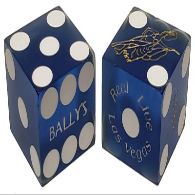 19mm Craps Dice Pair Matching Serial Numbers - Authentic Las Vegas Casino Table-Played Dice (Bally's (Blue Frosted))