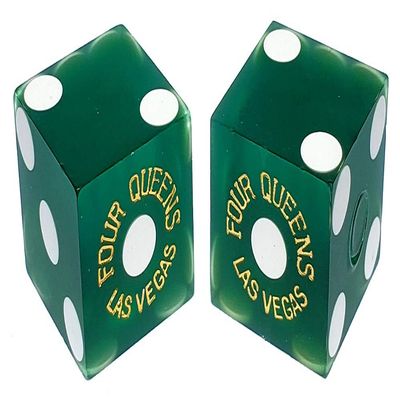 19mm Craps Dice Pair Matching Serial Numbers - Authentic Las Vegas Casino Table-Played Dice (Four Queens (Green Frosted))