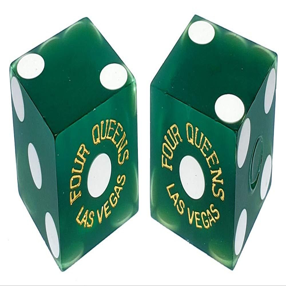 19mm Craps Dice Pair Matching Serial Numbers - Authentic Las Vegas Casino Table-Played Dice (Four Queens (Green Frosted))