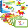 SpriteGru 300 PCS Wooden Pattern Blocks Set for Kids with 24 Double-Sided Design Cards(48 Patterns) and Storage Bag in Gift Box,Fun Montessori Learning Toys view 1