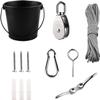 FUQUN Treehouse Pulley System with Bucket Cable - Kids Playhouse & Pirate Ship Accessories for Outdoor Play, Heavy-Duty Climbing Bucket (Black) view 1