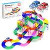 PicassoTiles 100pc Magnetic Tiles Race Track Building Set with LED Cars Adjustable Roads and Signs STEM Construction Toy Kit for Kids Educational Learning Toy for Boys and Girls Ages 3 and Up PTR100 view 1