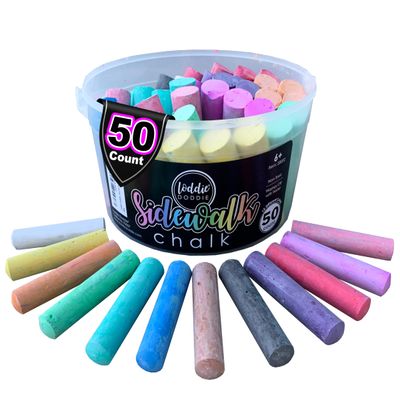 Loddie Doddie Jumbo Sidewalk Chalk - 50-Piece Multicolor Bucket - Washable Sidewalk Chalk for Kids Driveway Art - Bucket for Outdoor Kids Activities - Ergonomic Sticks for Toddler Outdoor Activities