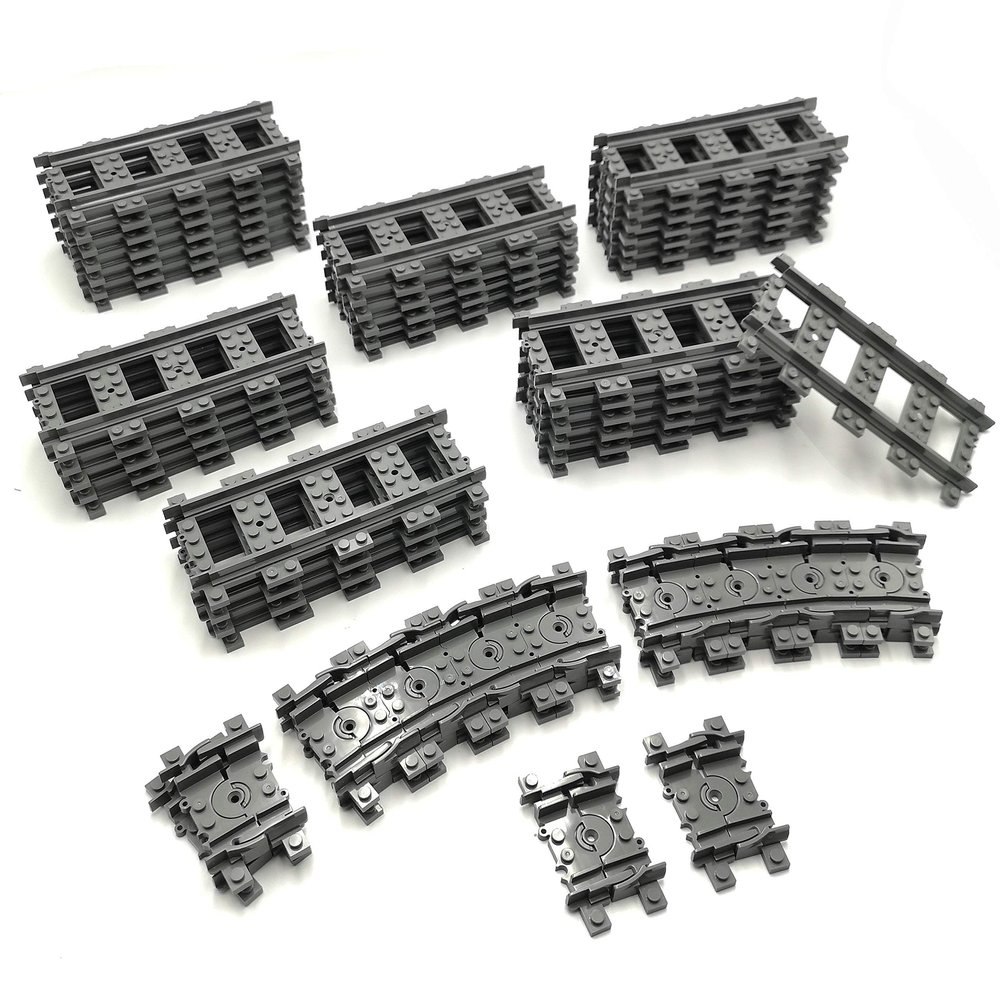 56pcs City Train Tracks Toy Straight and Flexible Train Track Railway Extension Building Set Block Toy Compatible with Major Brand (36 Straight and 20 Flexible)