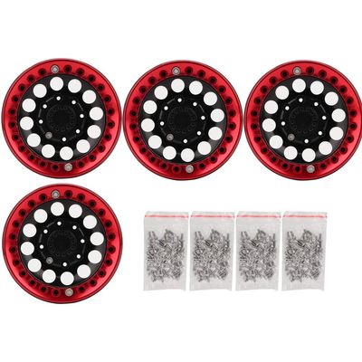 1.9in RC Wheel Rims,4Pcs 1.9in Aluminium Beadlock Wheel Rims Hubs for SCX10 1/10 RC Crawler Car (Black Red)