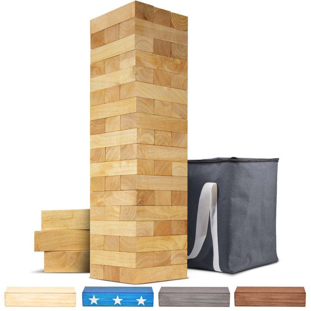 GoSports 5 ft Giant Wooden Toppling Tower - Includes Bonus Rules with Gameboard - Choose Your Style
