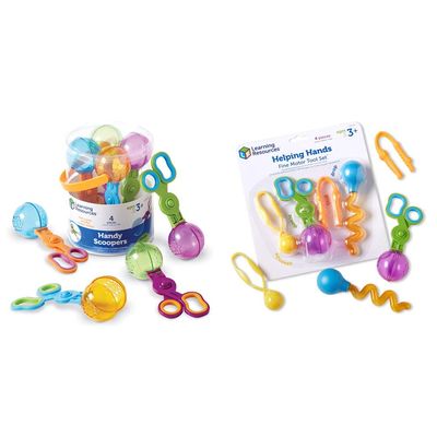 Learning Resources Handy Scoopers, Fine Motor Toy, Colors May Vary, Set of 4, Ages 3+ & Helping Hands Fine Motor Tool Set Toy, Fine Motor and Sensory Toy, Ages 3+ (LER5558),Multi-Color