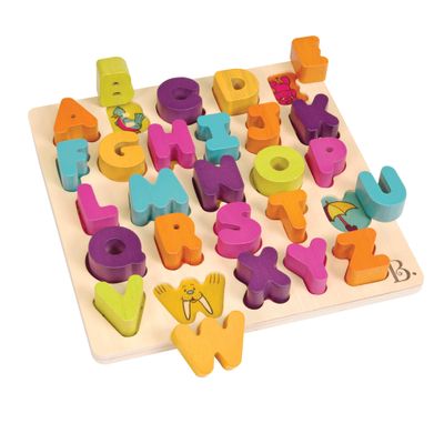 B. toys Alpha B. Tical Wooden Alphabet Puzzle 26 Letter Pieces Chunky Wooden Puzzle Educational Toys for Toddlers, Kids 18+ Months